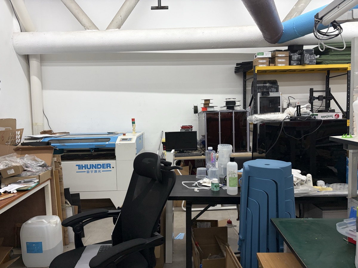 Thunder laser cutter and workshop equipment at hardware makerspace in Shenzhen