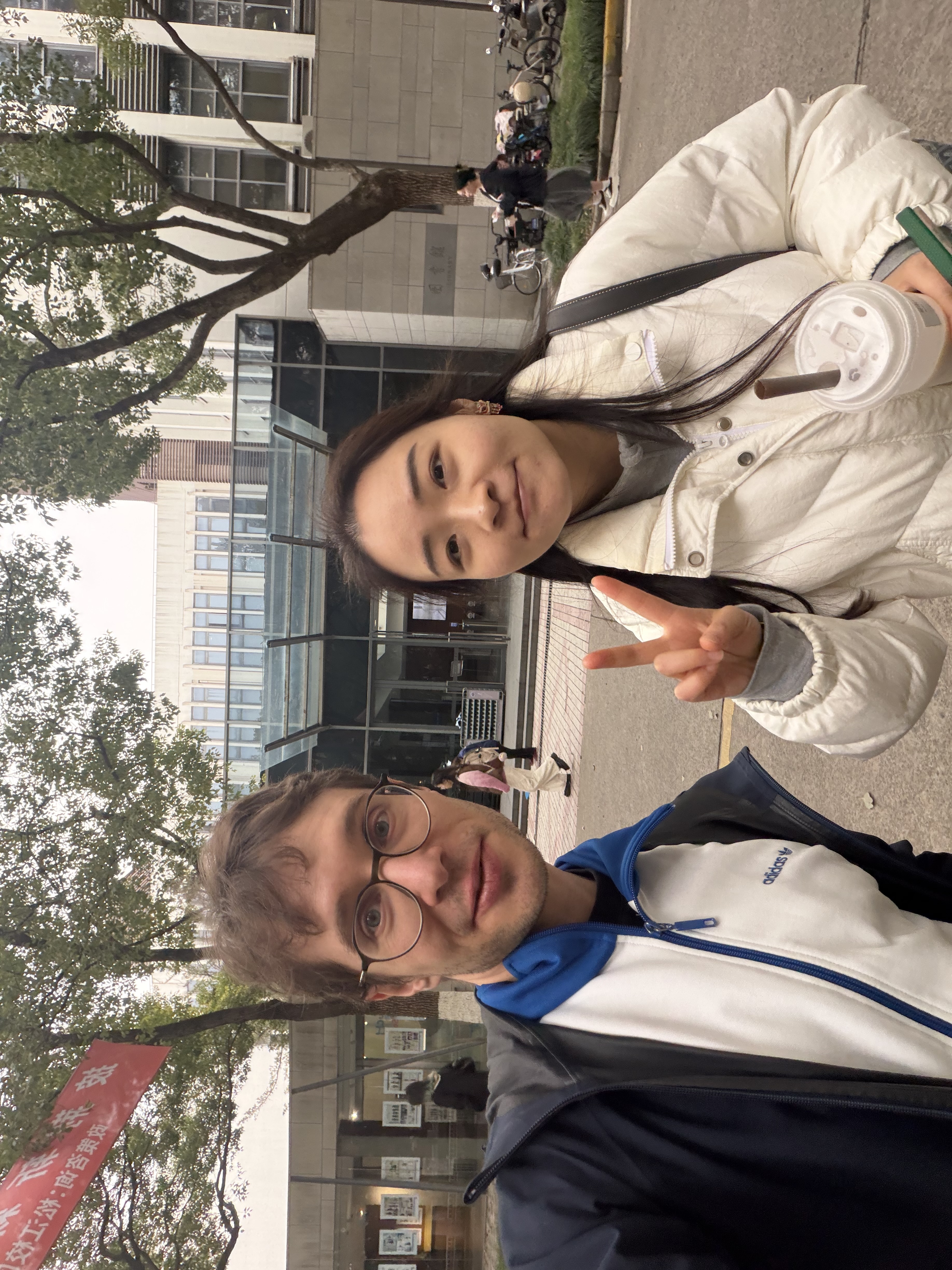 Prof. Gu and Dominik leaving campus